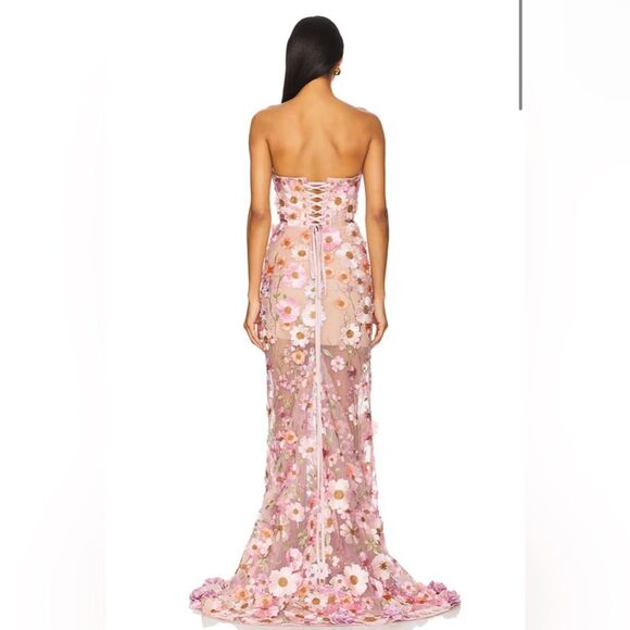 NWOT Bronx and Banco Jasmine Gown in Pastel Pink Multi Floral Strapless Gown - Picture 16 of 16